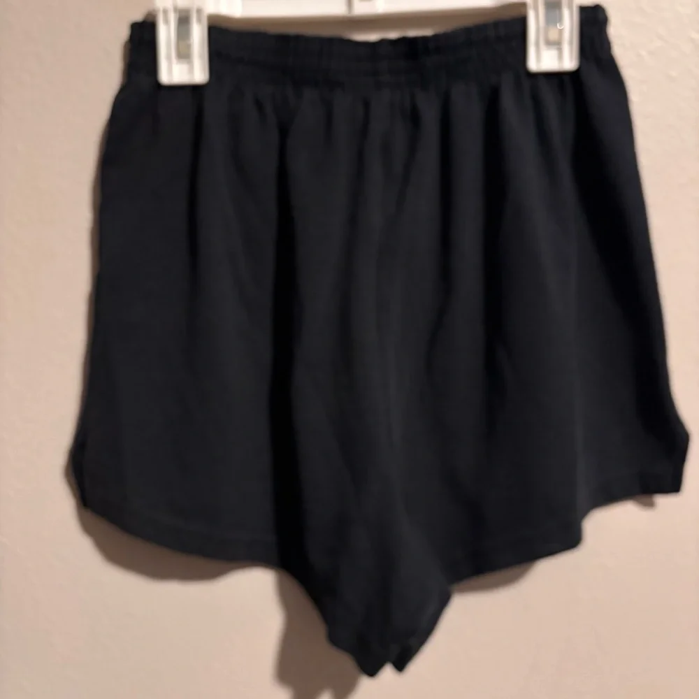 Black Women's Elastic Waist Shorts SOFFE Size S notched side seam - Picture 3 of 4
